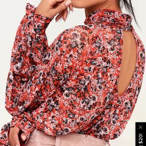Free People All Dolled Up Floral High-Neck Blouse - Red size medium